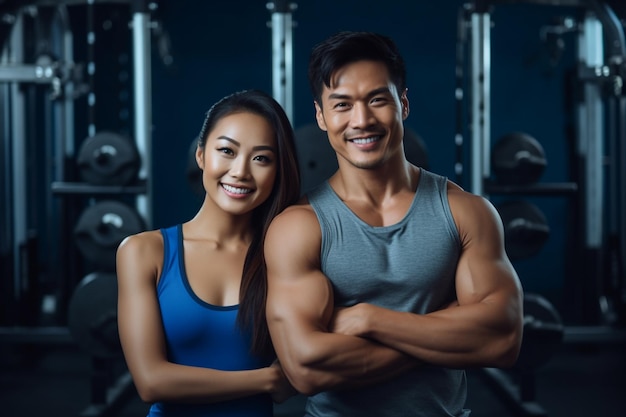 Un couple qui s'entraîne au gymnase.