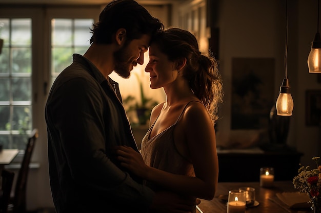 Un couple qui se regarde dans les yeux.