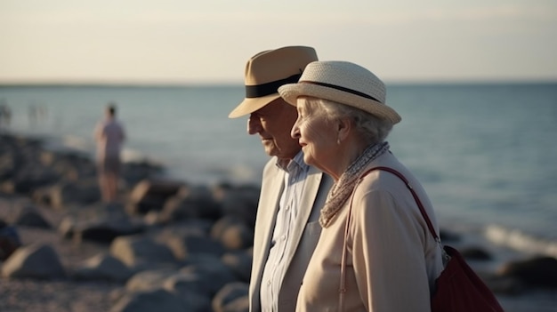 Un couple regardant la mer et le ciel