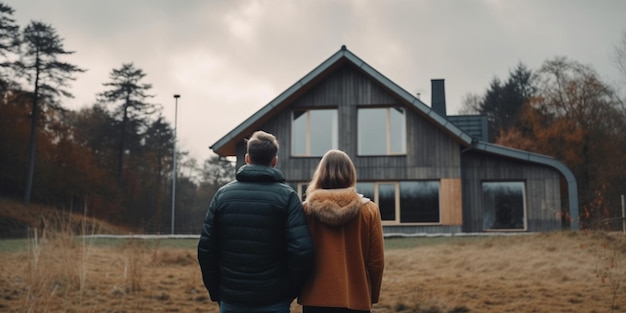 Couple regardant la nouvelle maison vue arrière