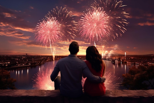 Un couple regardant un spectaculaire feu d’artifice 00062 00