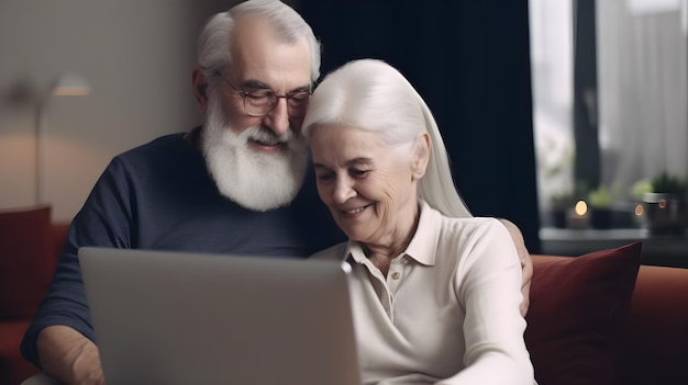 Un couple regarde un ordinateur portable