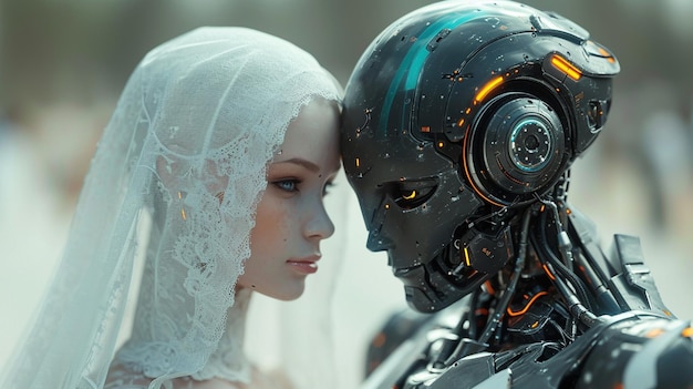 Un couple de robots le jour du mariage.