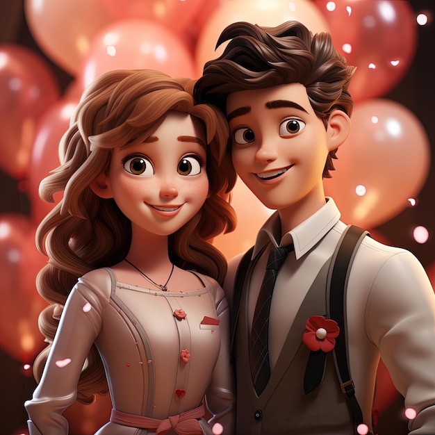 Photo un couple romantique aime un personnage d'avatar souriant d'un couple de dessins animés en 3d