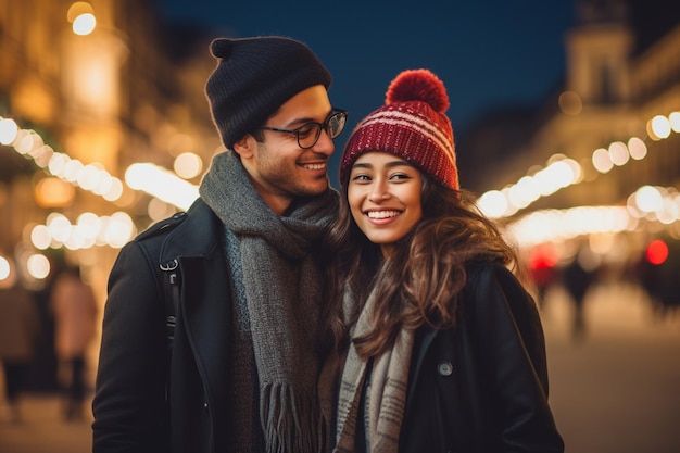 Couple romantique asiatique ayant de belles coiffures portant des vêtements de Noël