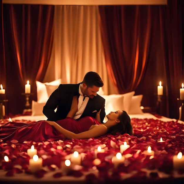 Photo un couple romantique au lit.