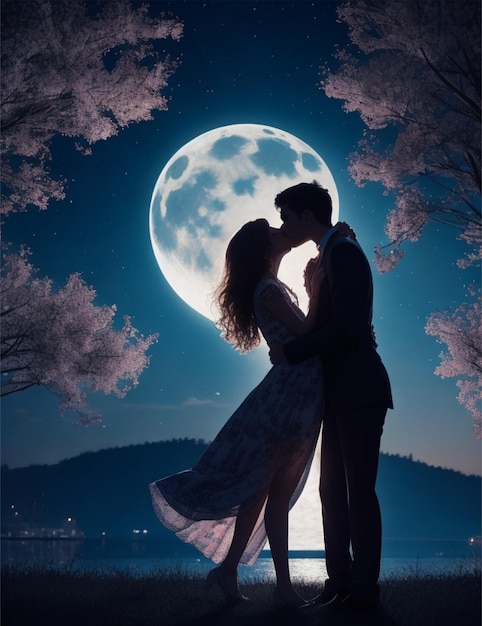un couple romantique dans une belle scène de nuit