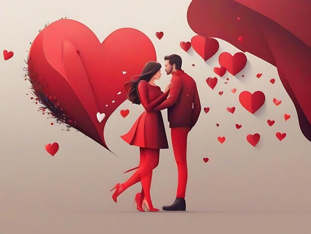 Un couple romantique dans un vecteur en forme de cœur