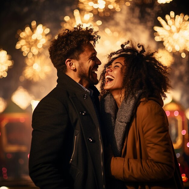 un couple s'embrassant devant un spectacle de feux d'artifice éblouissant