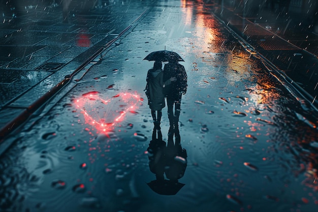 Photo un couple s'embrassant sous la pluie avec un parapluie