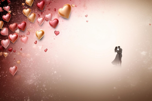 Un couple s'embrasse devant un cœur qui dit " amour ".