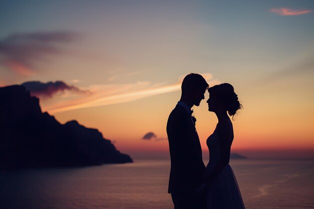 Photo un couple se tenant par la main et se promenant sur la plage au beau coucher de soleil