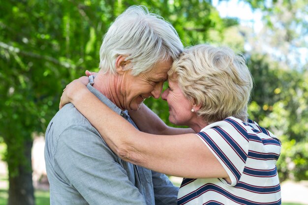 Couple Senior embrassant tête à tête