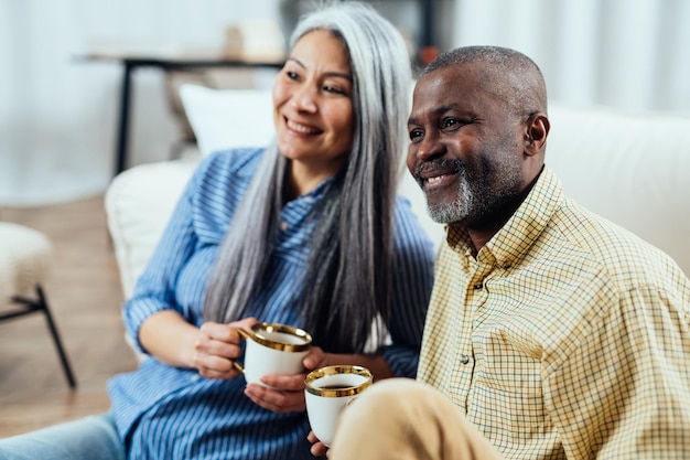 Couple senior multiracial à la maison