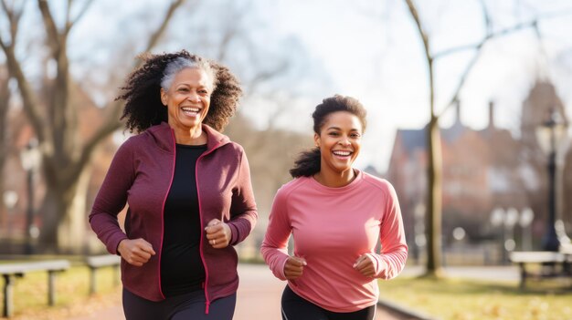 couple de seniors faisant du jogging dans le parc