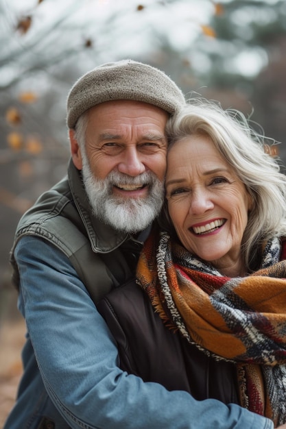 Un couple de seniors heureux et actif s'amusant à l'extérieur Portrait d'un couple de personnes âgées ensemble Hyper