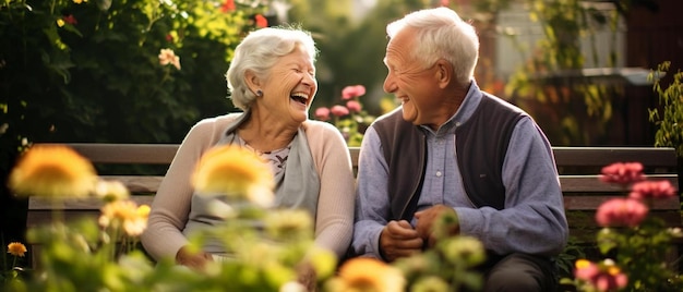 Un couple de seniors profitant d'un moment dans leur jardin.