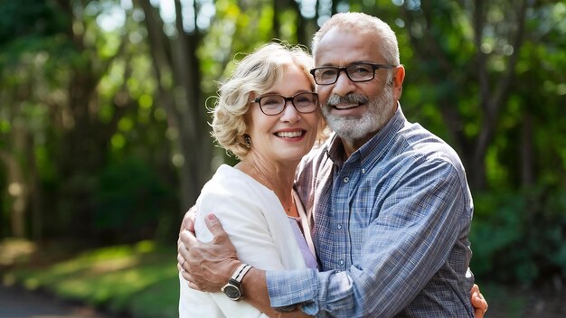 Un couple de seniors qui s'embrassent.