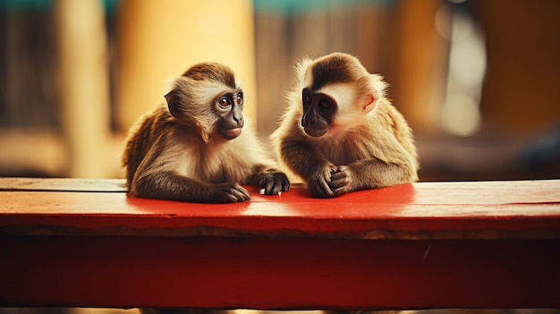 Un couple de singes assis l'un à côté de l'autre sur