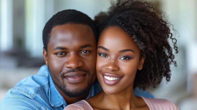 Un couple souriant jouissant d'un moment confortable à l'intérieur