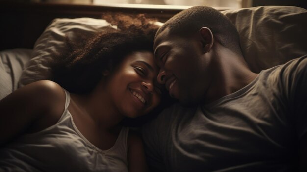 Photo un couple souriant profitant de la compagnie de l'autre sur un canapé.