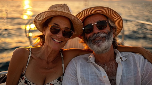 Un couple sourit et pose pour une photo sur un bateau