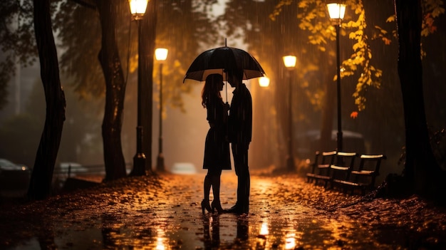 Couple sous un parapluie sous la pluie