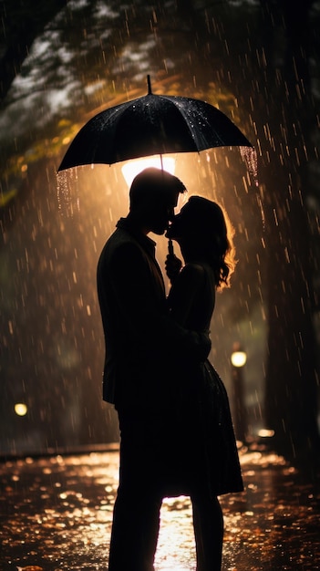 Couple sous un parapluie sous la pluie