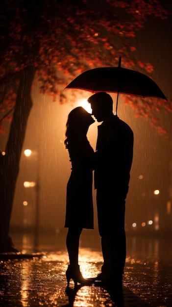 Couple sous un parapluie sous la pluie