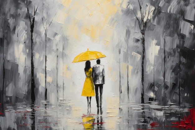Un couple sous un parapluie sous la pluie