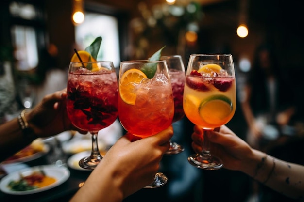 un couple tenant des verres de cocktails avec le mot fruit dessus.