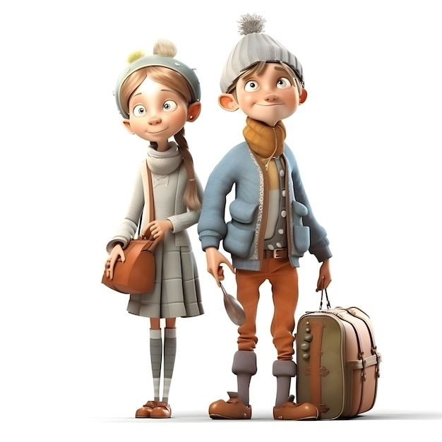 Couple de touristes avec une valise sur une illustration de fond blanc