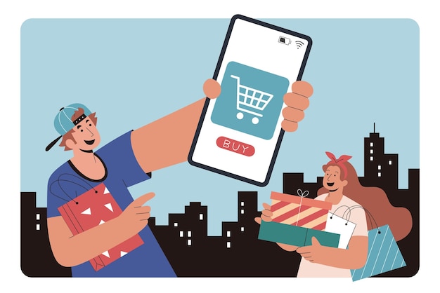 Couple urbain shopping en ligne