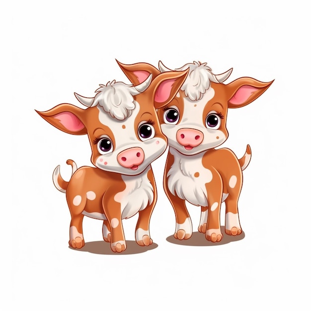 Couple de vaches de dessin animé debout l'un à côté de l'autre avec de grands yeux ai générative