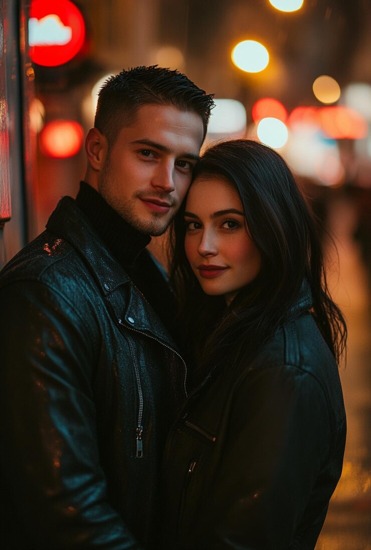 un couple en veste pose pour une photo