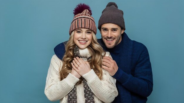 Un couple en vêtements d'hiver dans le studio