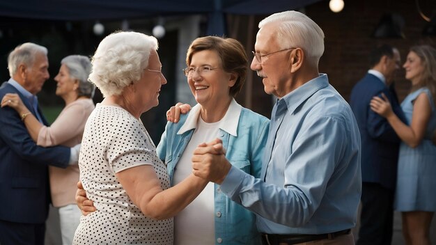 Photo des couples âgés dansent ensemble.