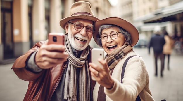 Les couples âgés prennent une photo de selfie