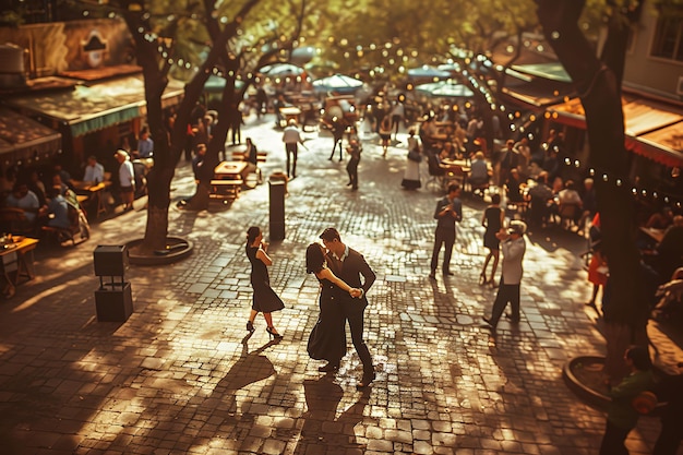 Photo couples dansant du tango dans un quartier argentin animé activités de vacances de voisinage