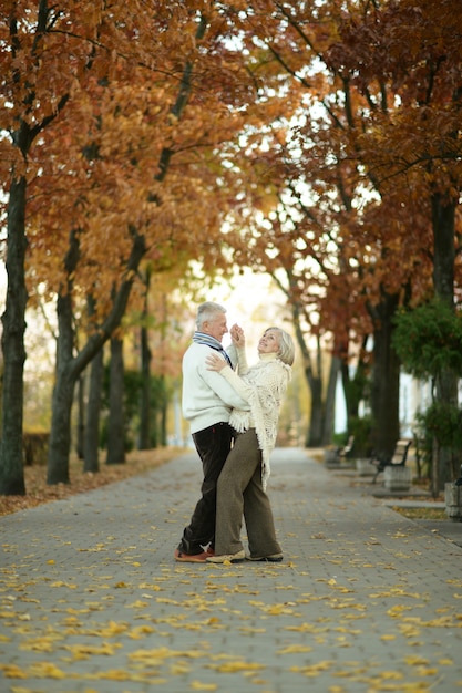 couples mûrs, danse, dans, les, automne, parc