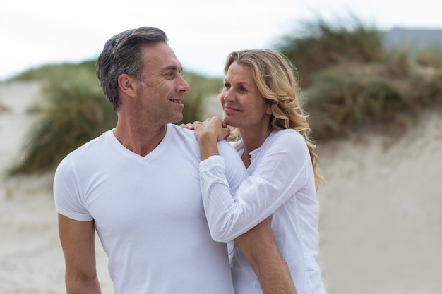 Couples mûrs, debout, ensemble, plage