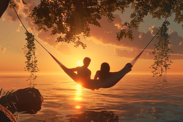 Photo des couples regardent un coucher de soleil romantique ensemble à partir de t