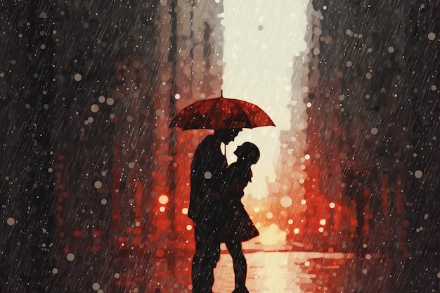 Couples sous la pluie s'amusant