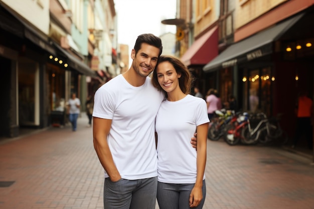 Couples avec t-shirt blanc pour maquette AI générative