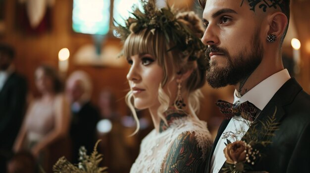 Photo des couples tatoués se marient à l'église