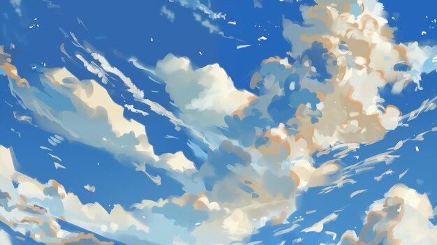 Les coups d'aquarelle évoquent un beau ciel bleu avec des nuages
