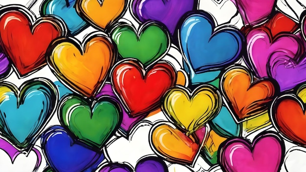 des coups de peinture colorés de toutes les couleurs de l'arc-en-ciel en forme de cœur