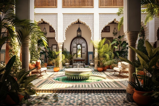 Photo cour exotique d'inspiration marocaine avec des carreaux de mosaïque
