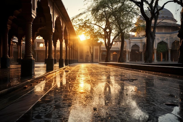 La cour sereine de la mosquée à l'aube