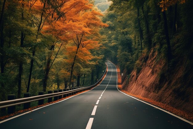 Courbe de la route d'asphalte dans la forêt